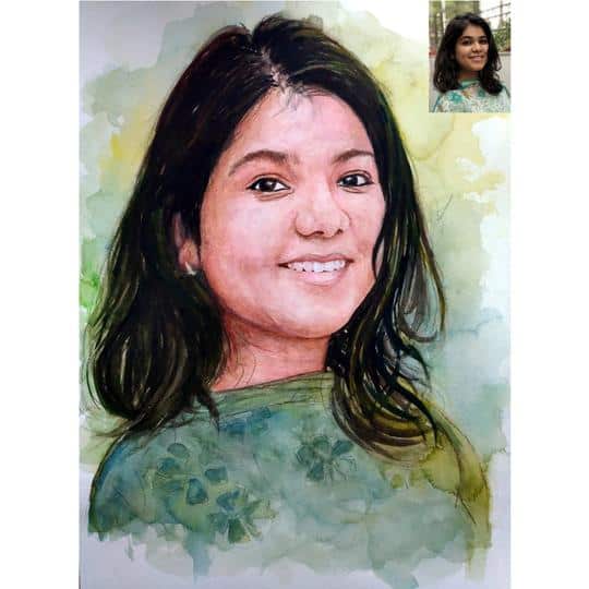 Handmade Custom Water Color Painting Portrait - Solo