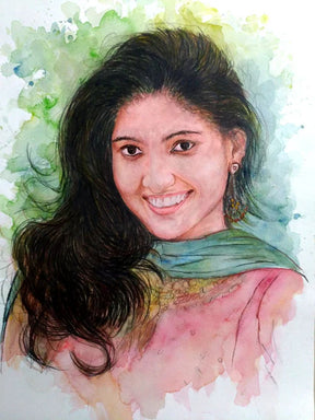 Handmade Custom Water Color Painting Portrait - Solo