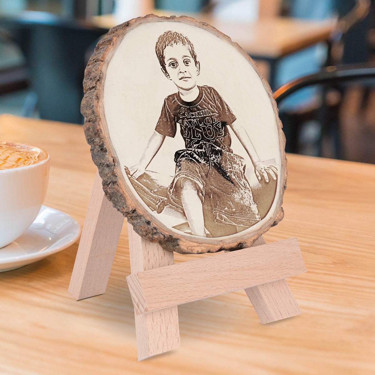 Personalized Engraved Wooden Slice Photo Frame With Wooden Stand