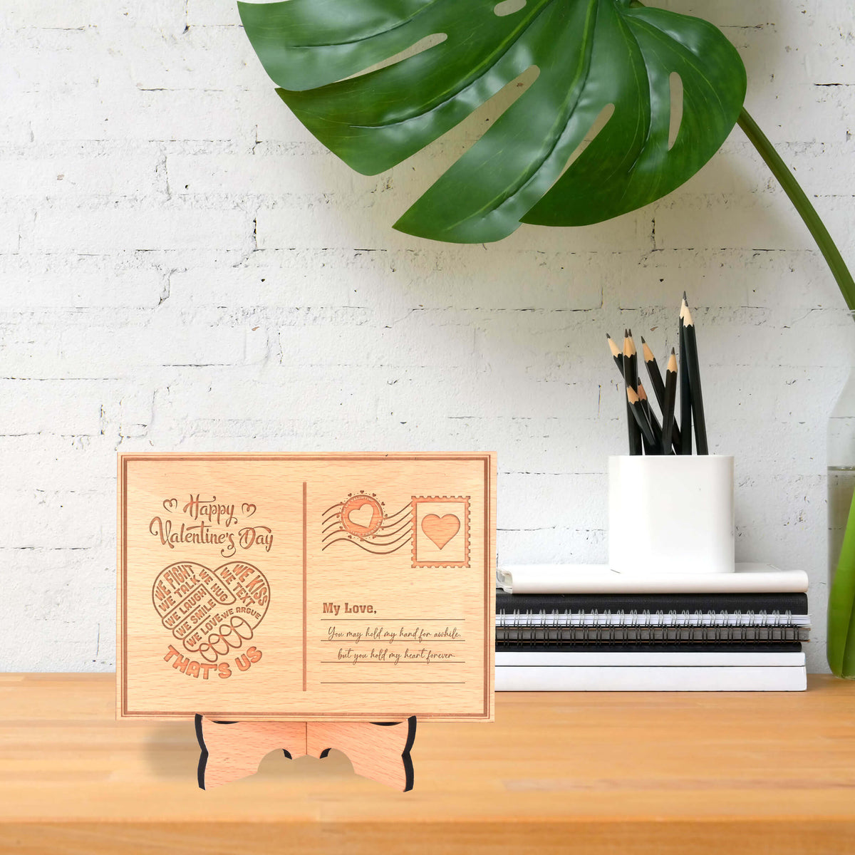 Personalized Engraved Wooden Postcard With Stand Gift for Valentine's Day