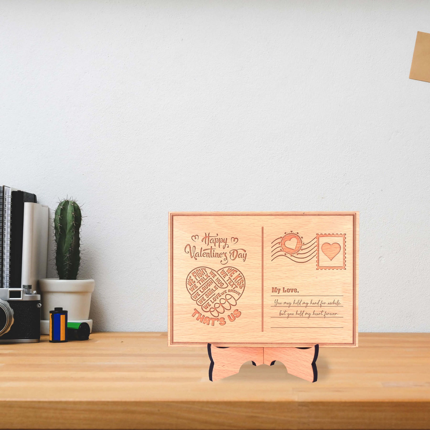 Personalized Engraved Wooden Postcard With Stand Gift for Valentine's Day-2