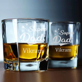 Set Of 2 Super Dad Whiskey Glasses