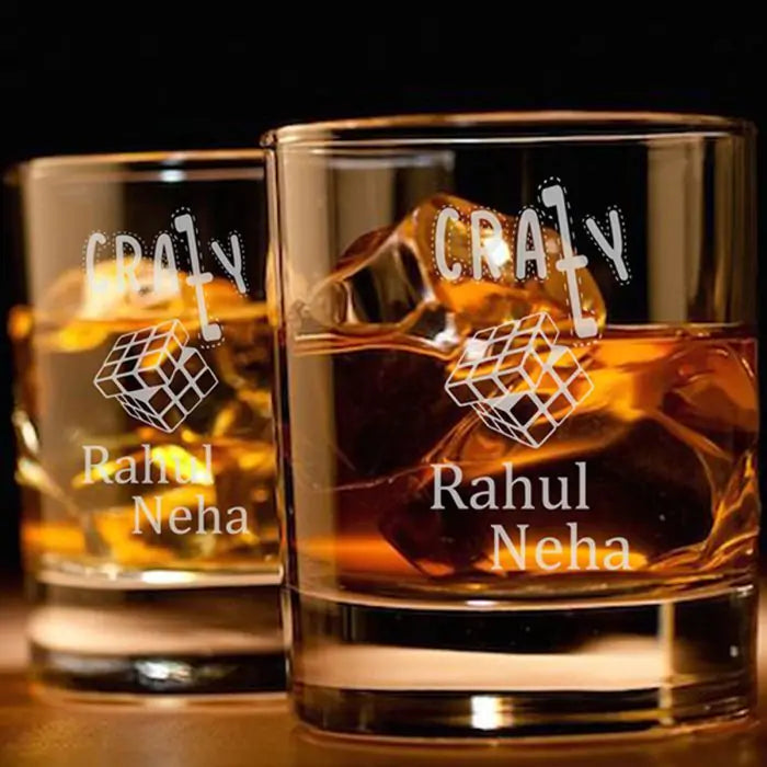 Set Of 2 Crazy In Love Whiskey Glasses