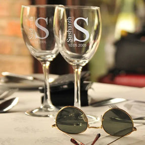 Set Of 2 Name Initial Wine Glasses