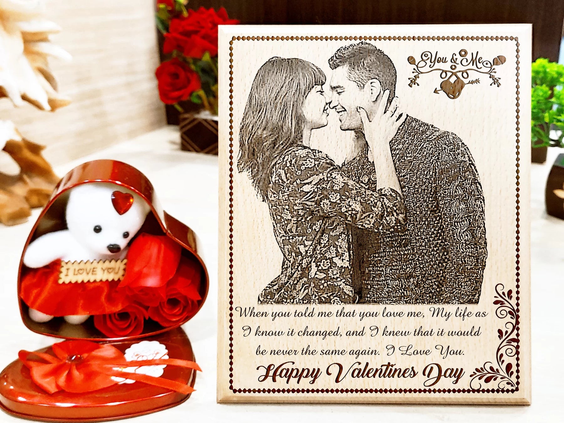 Valentine's Day Special Gifts Customised Engraved Photo Plaque Wood