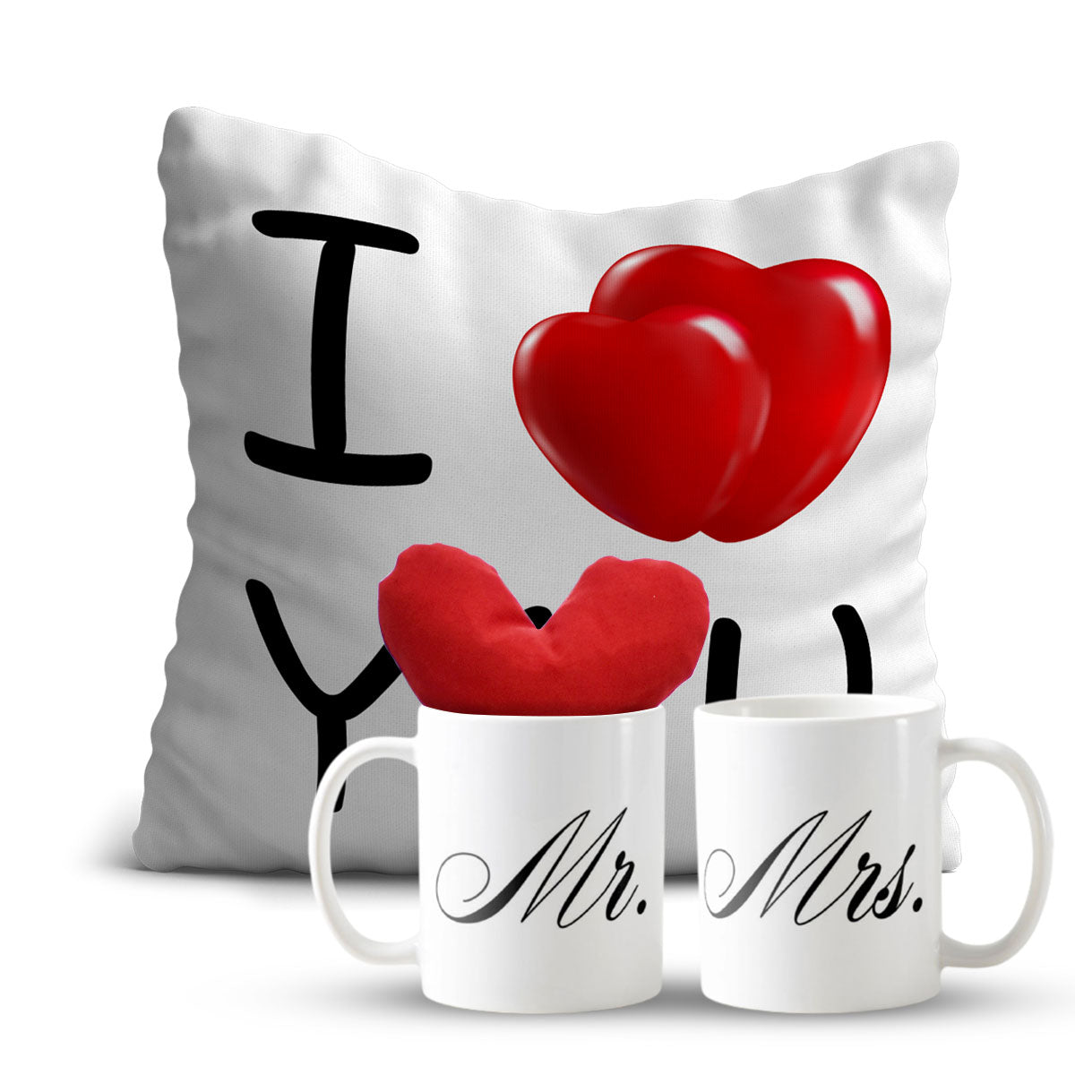 I Love You Mr and Mrs Cushion & Mug Hamper-1