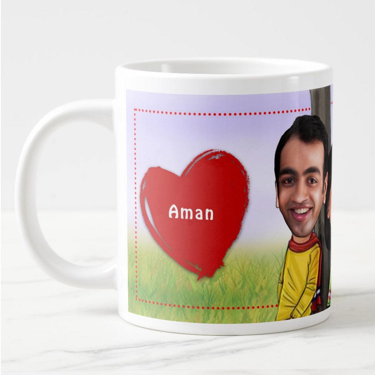 Personalized Couple Caricature With Couple Name In Heart Coffee Mug for Valentine's Day-2