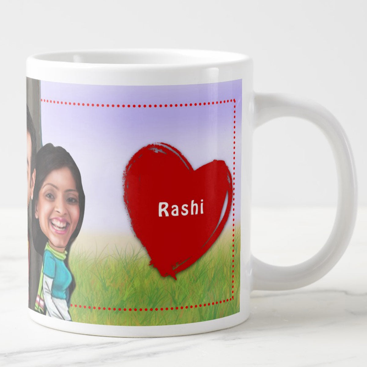 Personalized Couple Caricature With Couple Name In Heart Coffee Mug for Valentine's Day-3