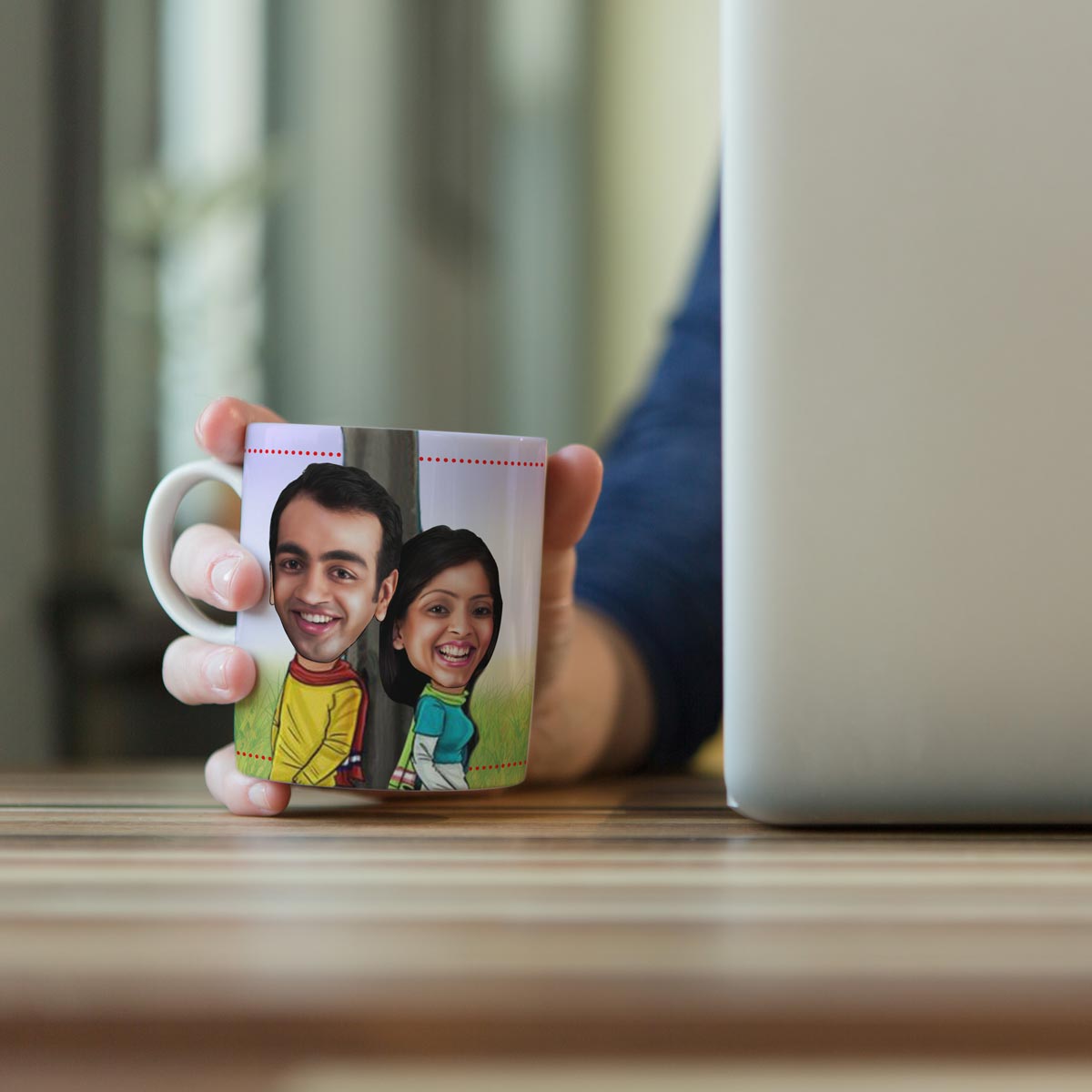 Personalized Couple Caricature With Couple Name In Heart Coffee Mug for Valentine's Day-4