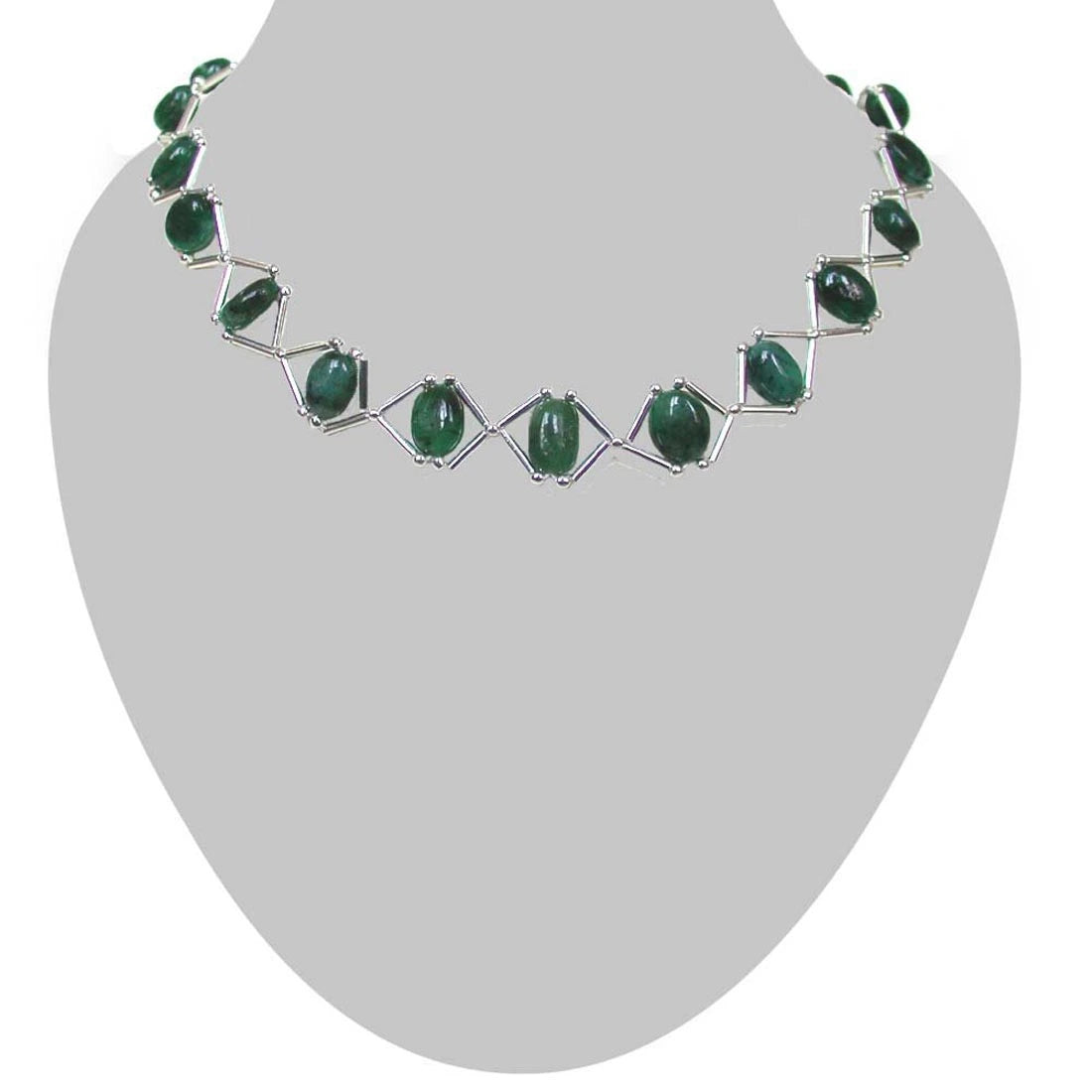 Emerald Grace - Real Oval Emerald & Silver Plated Pipe Necklace
