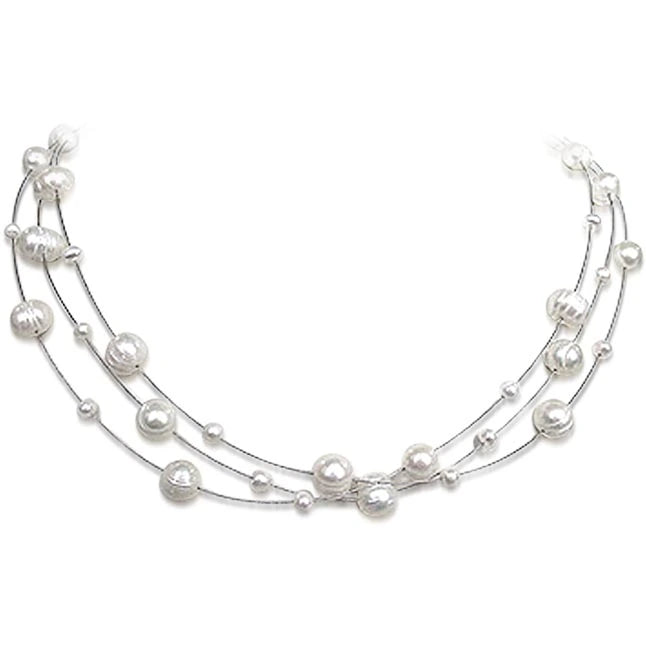 Jealousy - 3 Line Big & Small Freshwater Pearl Wire Necklace