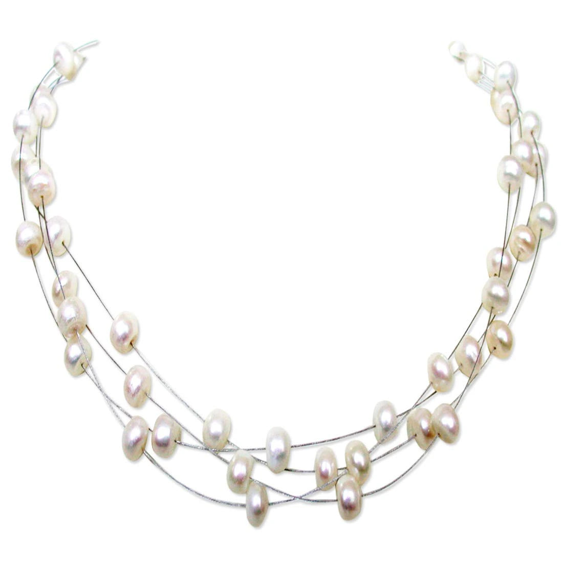 Indulge - 4 Line Real Freshwater Pearl Wire Style Necklace
