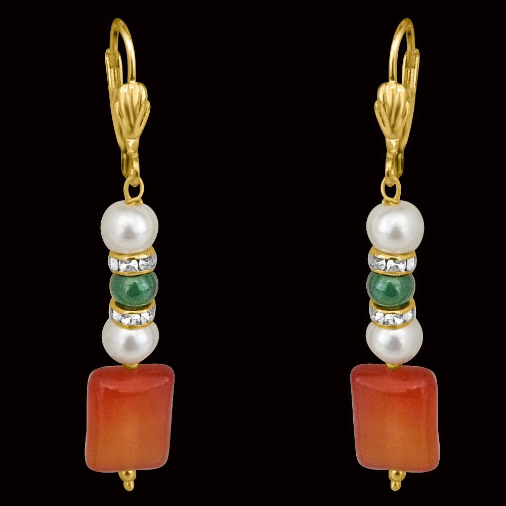 Just For You - Red Onyx, Shell Pearl & Green Coloured Stone Earring