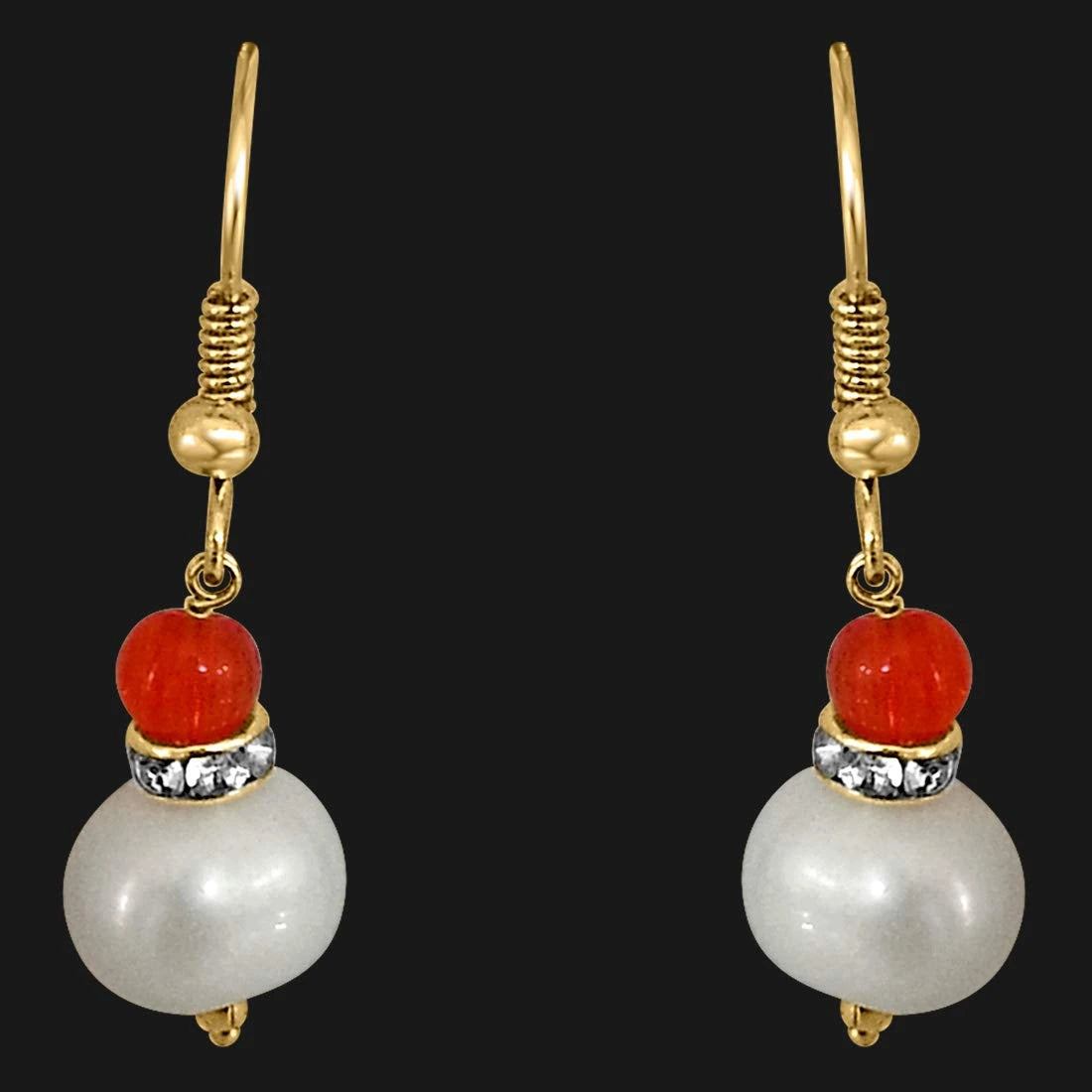 Real Big Pearl & Orange Stone Earrings for Women