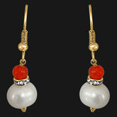 Real Big Pearl & Orange Stone Earrings for Women
