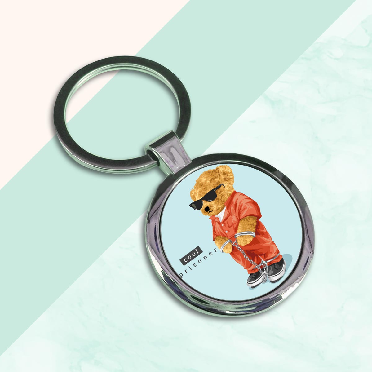 Teddy Day Special Cool Prisoner Round Metal Keychain-6