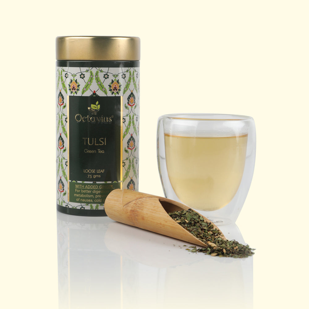 Tulsi Ginger Green Tea Loose Leaf - 75 Gms Tin Can