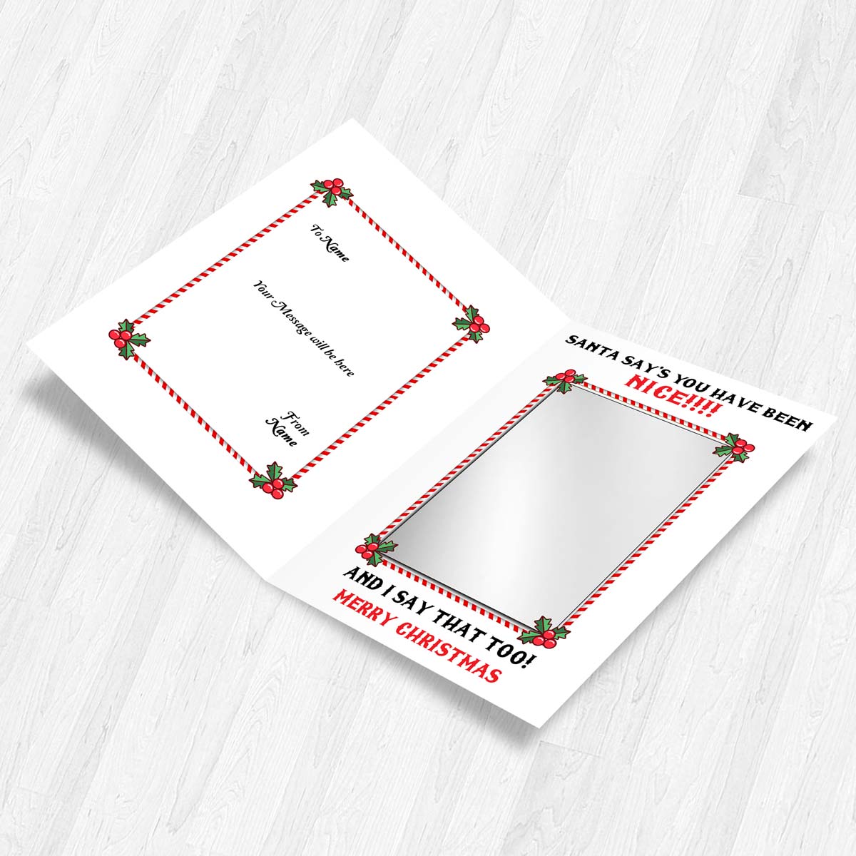 Personalised Santa Knows What You Did This Year Christmas Mirror Card