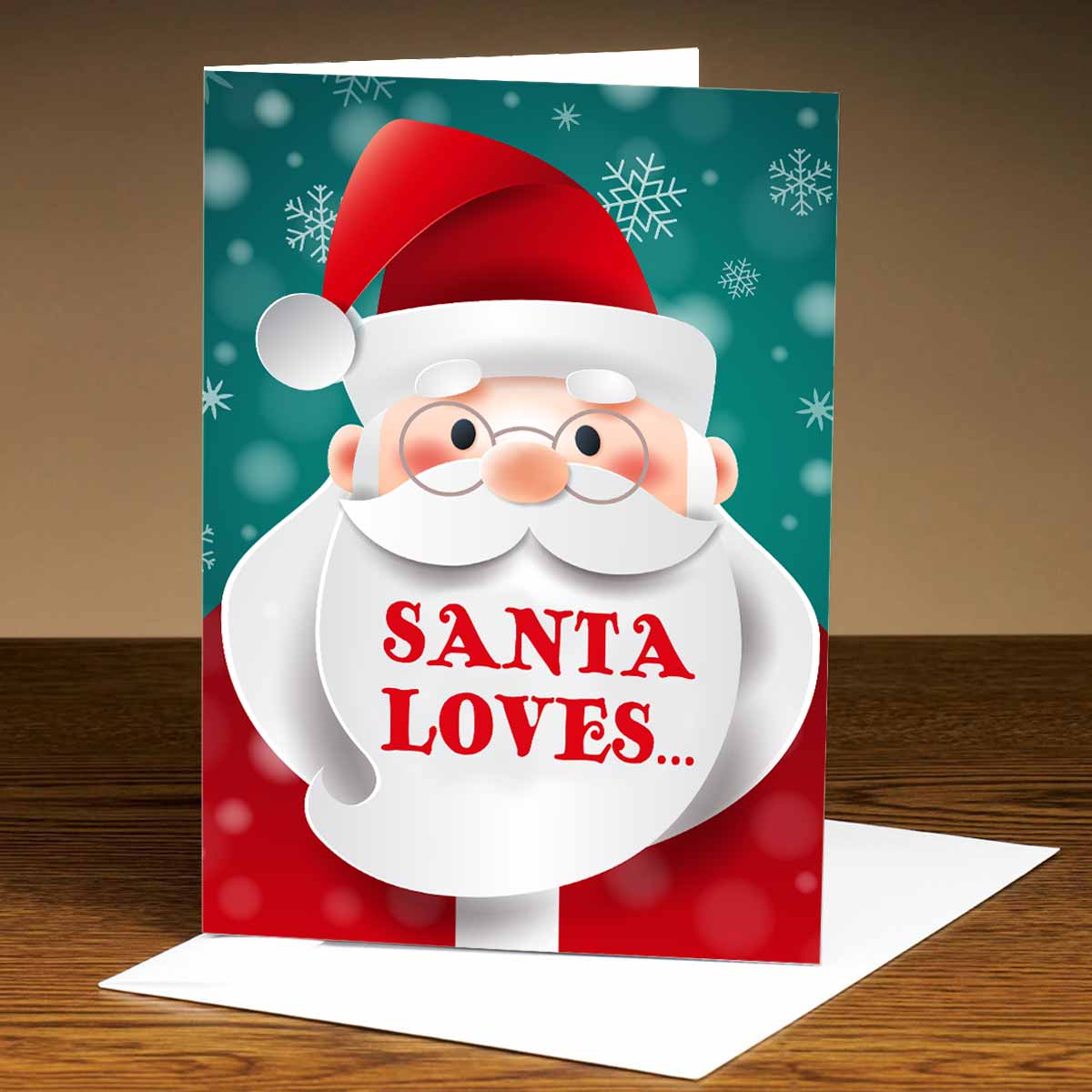 Personalised Santa Loves? Christmas Wishes Mirror Greeting Card