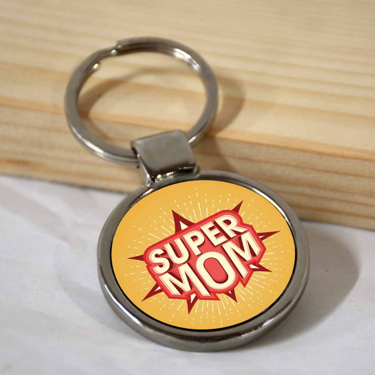 Super Mom Round Metal Keychain