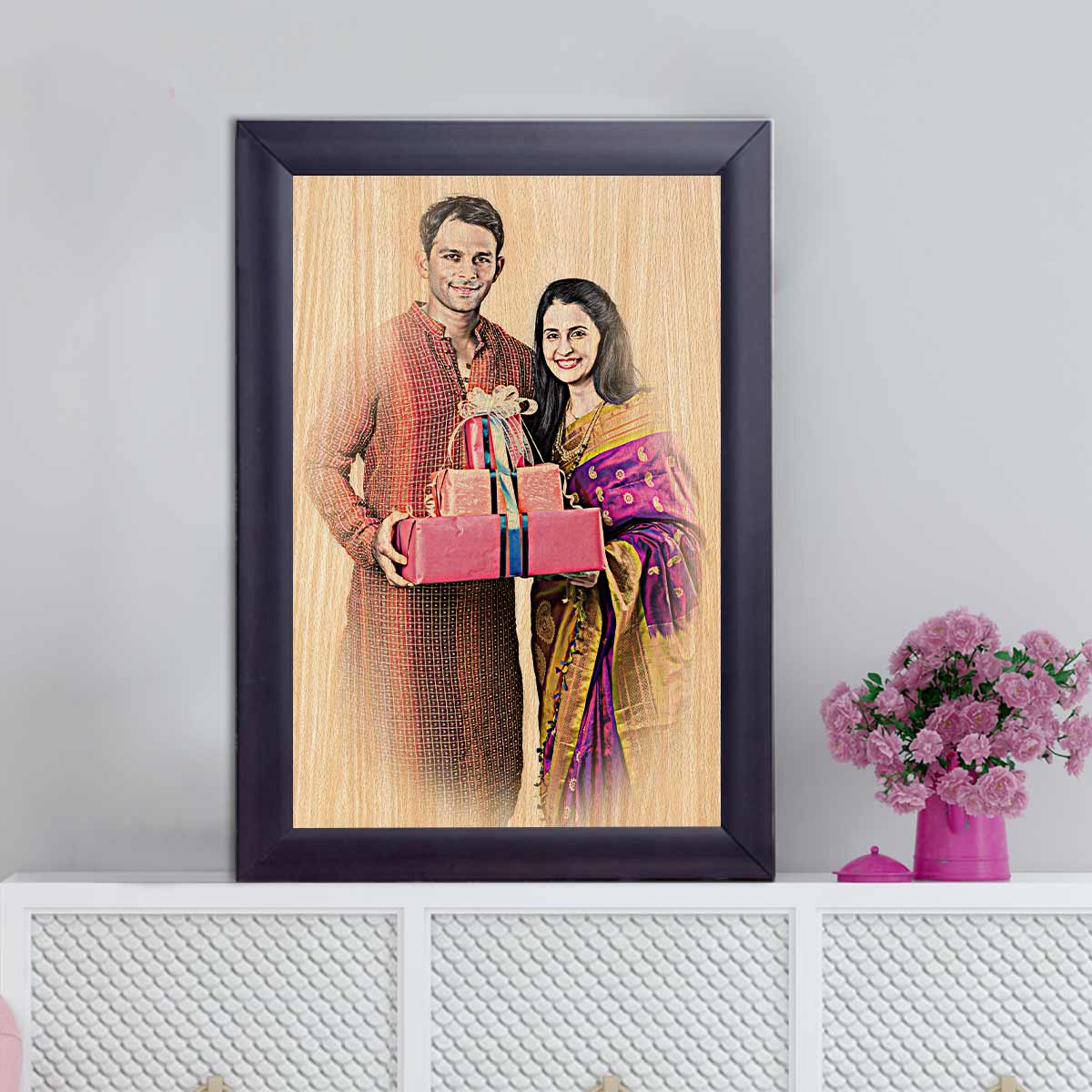 Personalised Wood Texture Print Poster Frame Mr and Mrs
