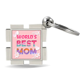 World's Best Mom Square Metal Keychain