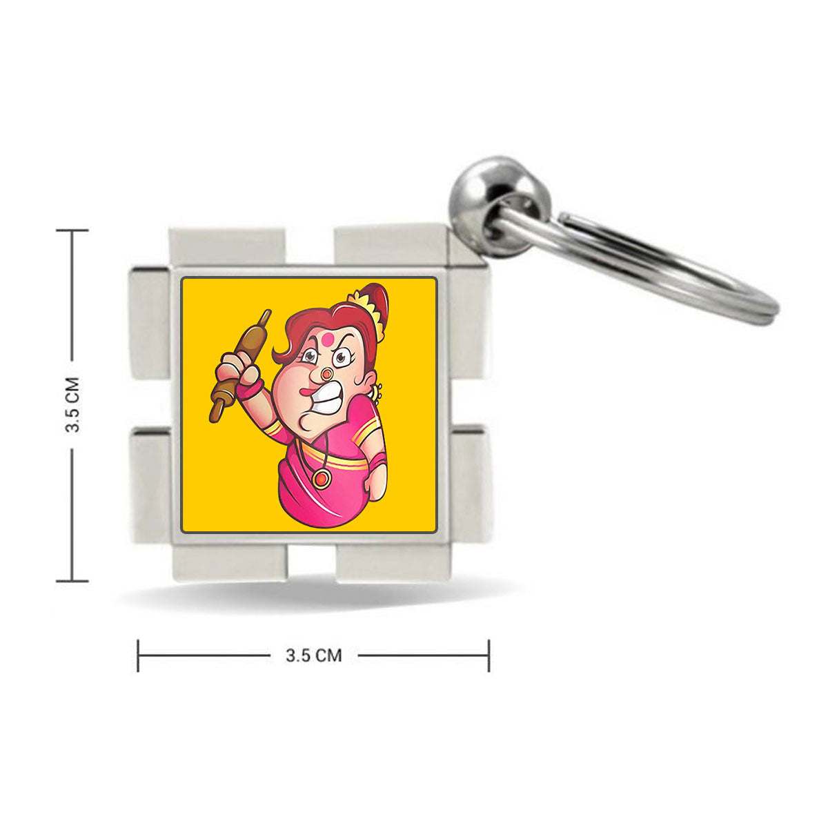 Angry Indian Mom Square Metal Keychain