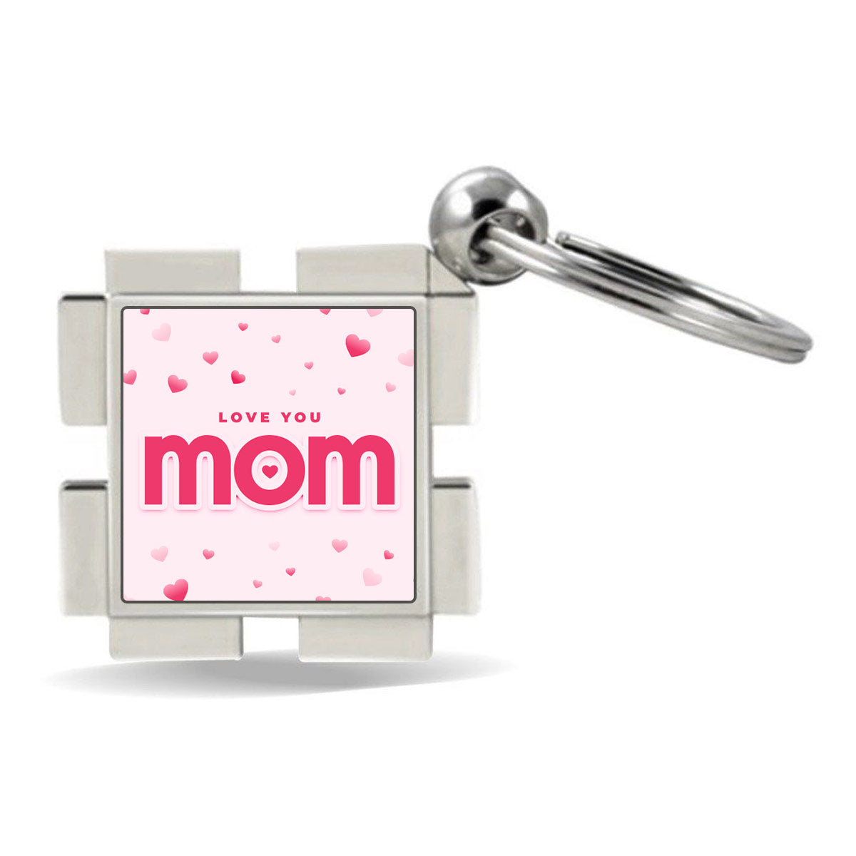Love You Mom Square Metal Keychain