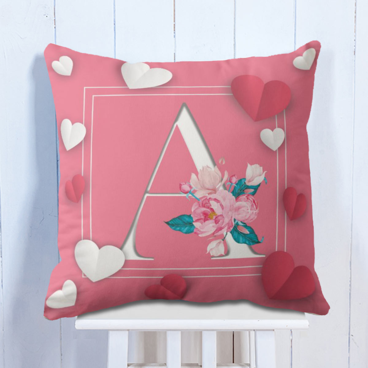 Personalised Love Initial Cushion - Pink