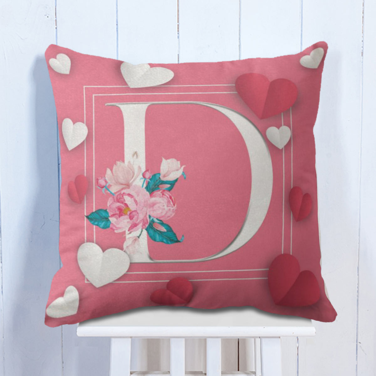 Personalised Love Initial Cushion - Pink