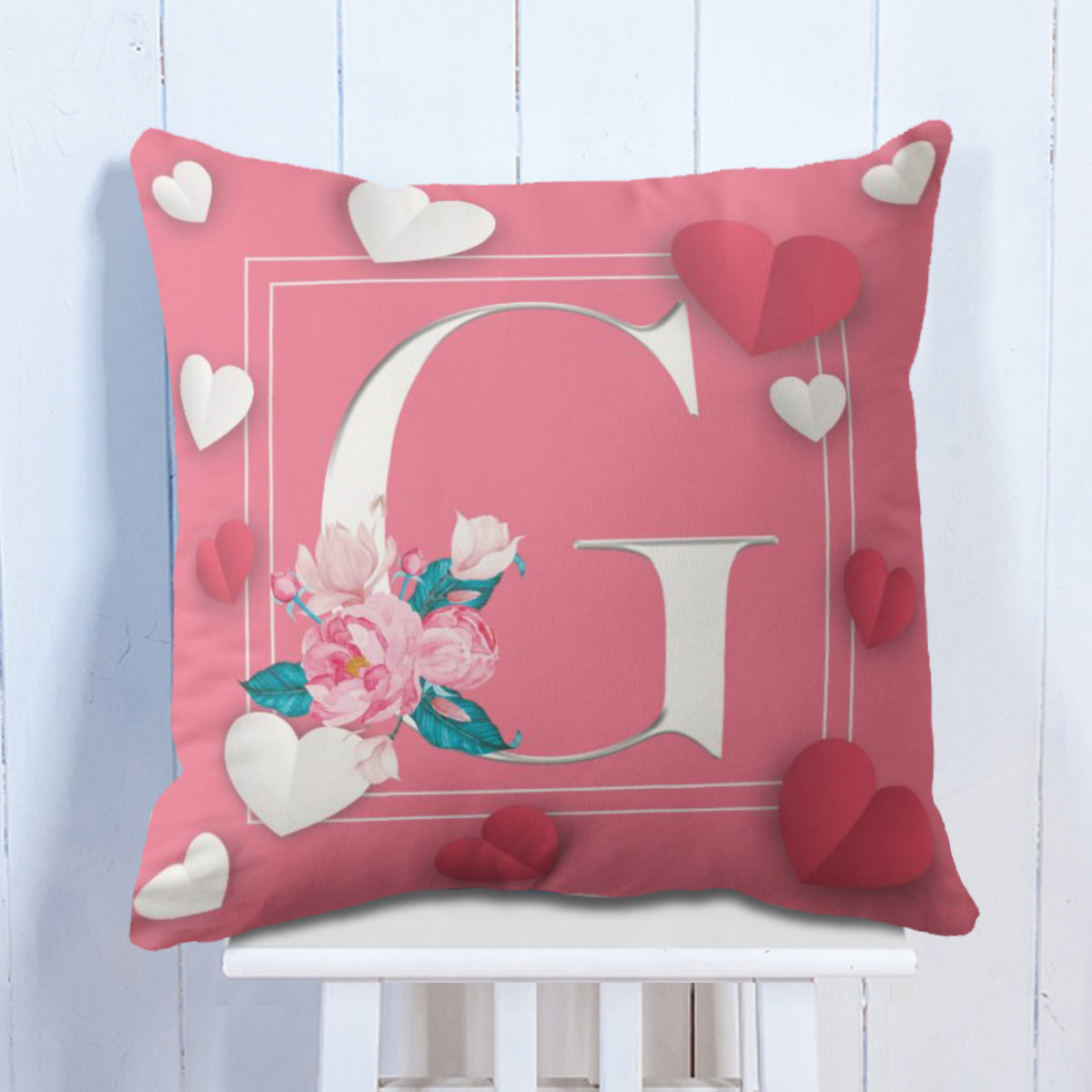 Personalised Love Initial Cushion - Pink