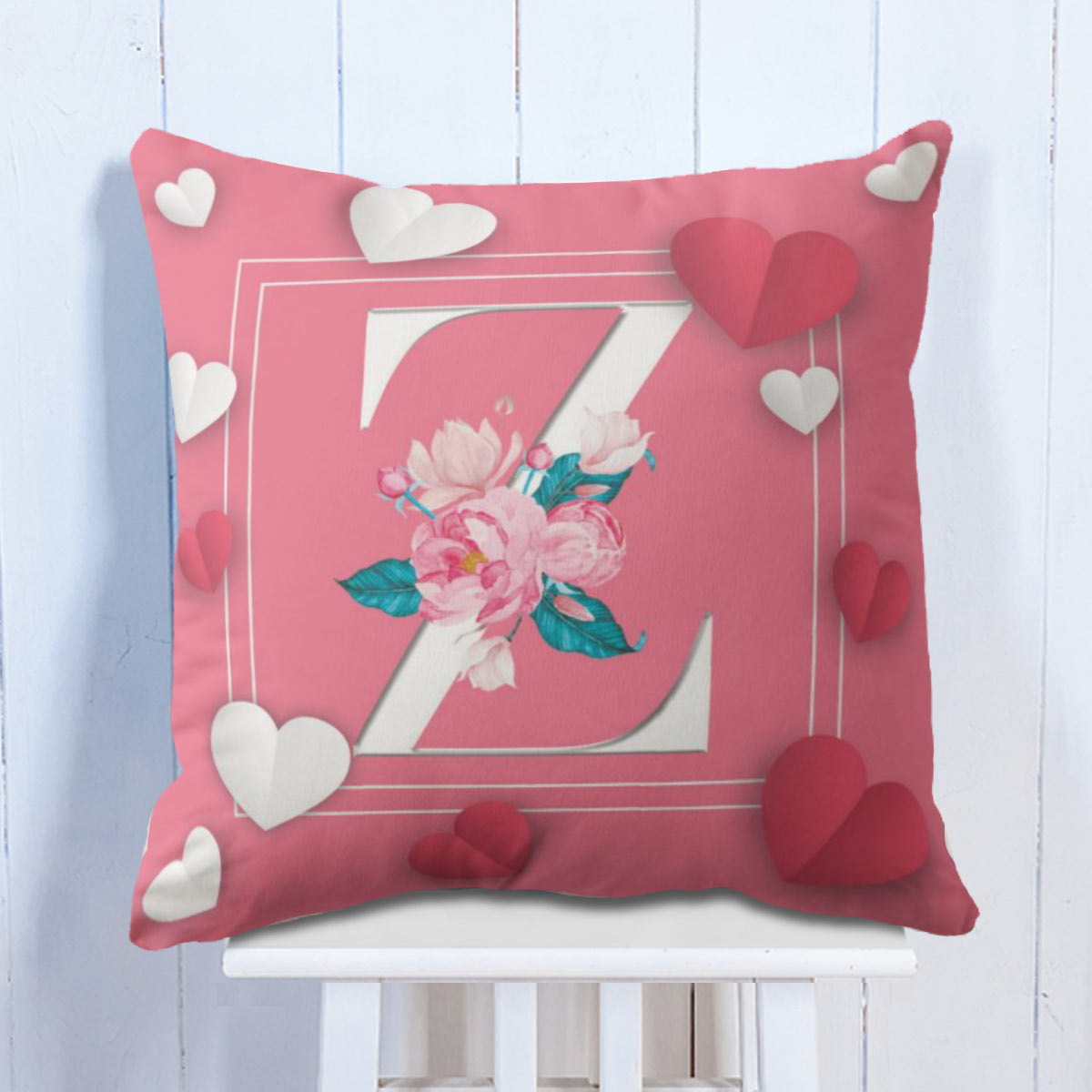 Personalised Love Initial Cushion - Pink