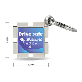 Drive Safe Square Metal Keychain