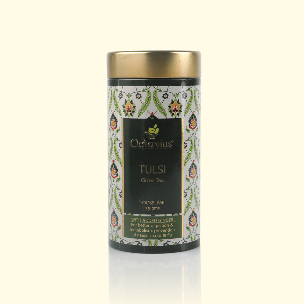 Tulsi Ginger Green Tea Loose Leaf - 75 Gms Tin Can