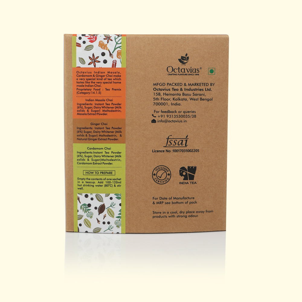 3 in 1 Instant Premix - Indian Masala, Cardamom & Ginger 50 Sachets (Economy Pack)