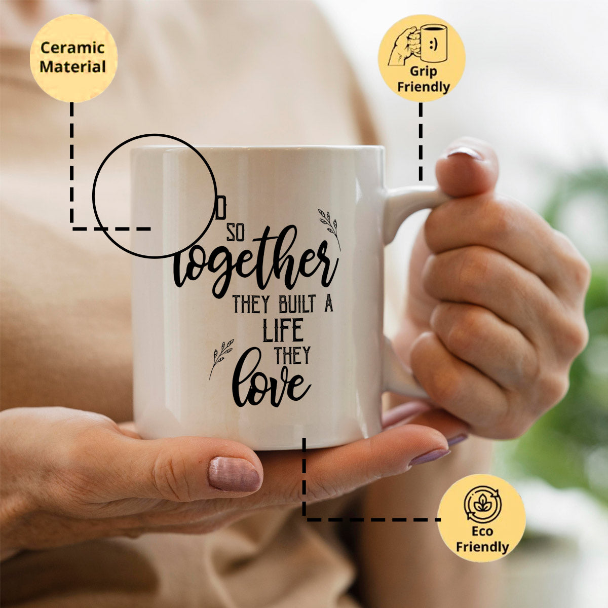 Happily Together Heart Handle Coffee Mug