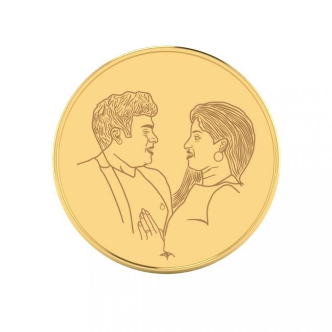 Amorous Couple Photo Engraved Gold Coin-1
