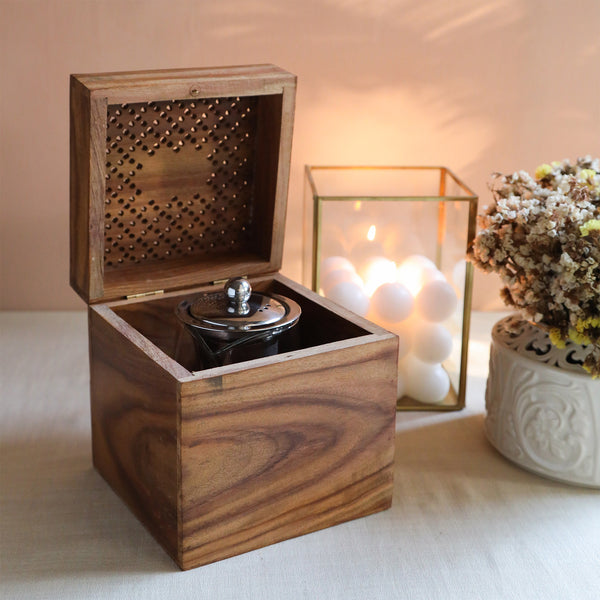 Buy Pyramid Shape Borosilicate Glass Teapot in Sesham Wood Box - 500 ML ...