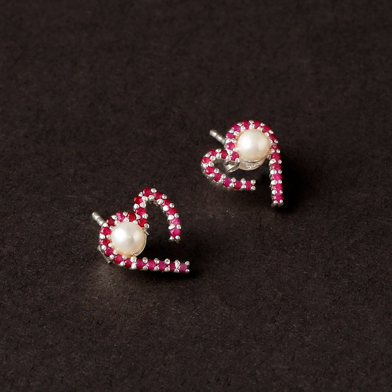 Pearl & Ruby Heart Earrings-1