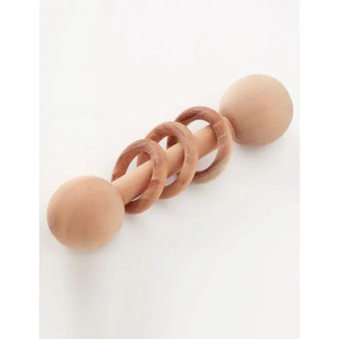 Neem Wood Dumbbell Rattle With Wooden Rings