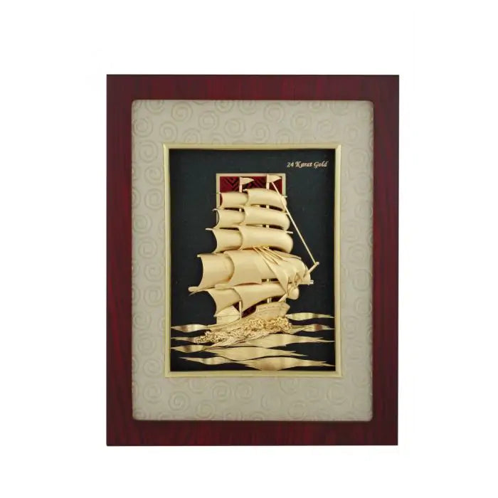 Ship In Seas Gold Frame