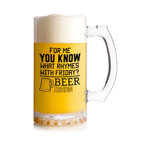 Personalised Beer Rhymes With Friday Beer Mug