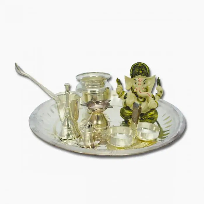 Silver Puja Thali With Ganesha Giftset-1