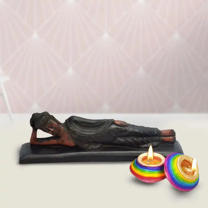 Resting Buddha with Rainbow Candles Hamper