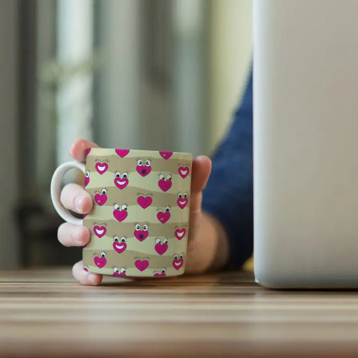 Mini Heart Print Ceramic Mug