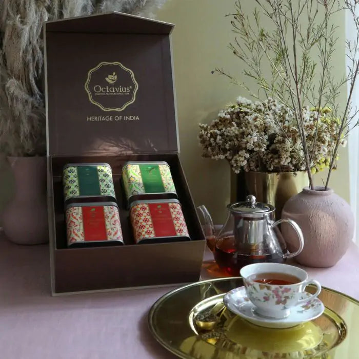 Octavius Heritage of India Tea Collection Assorted 4 Premium Loose Leaf Black and Green Teas
