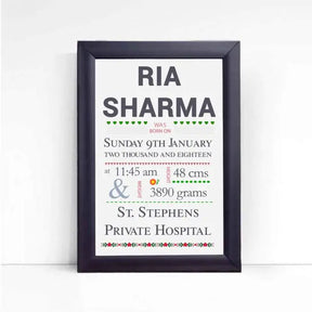 Personalised Baby Girl Birth Details Poster
