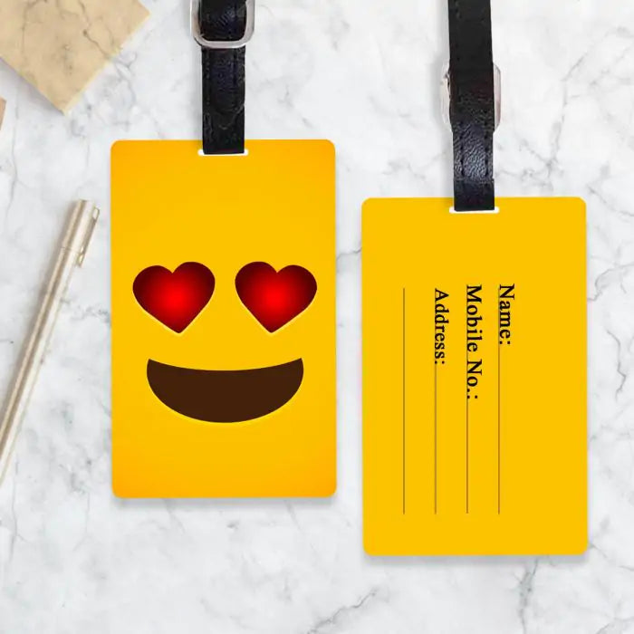 Personalised Heart Eye Emoji Luggage Tag