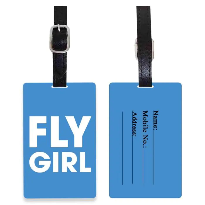 Personalised Fly Girl Blue Luggage Tag