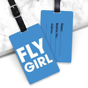 Personalised Fly Girl Blue Luggage Tag